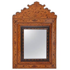 Antique 18th Century Dutch Marquetry Mirror from Curacao in the West Indies