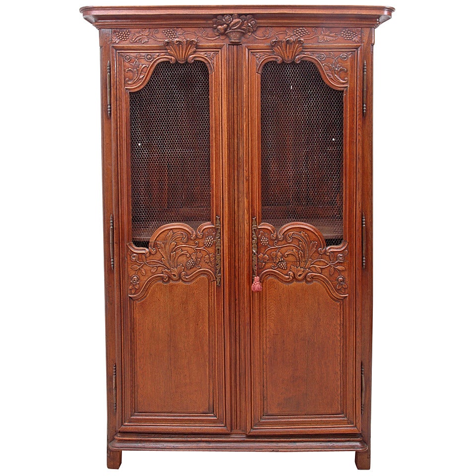 Louis XV Antique French Marriage Armoire in Carved Oak from Normandy, c. 1800