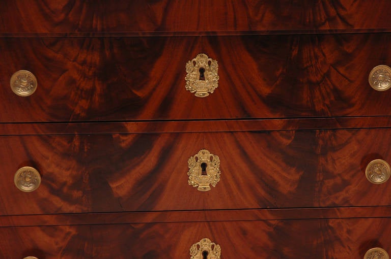 French Empire Chest of Drawers in Mahogany with Ormolu and Grey Marble In Good Condition In Miami, FL