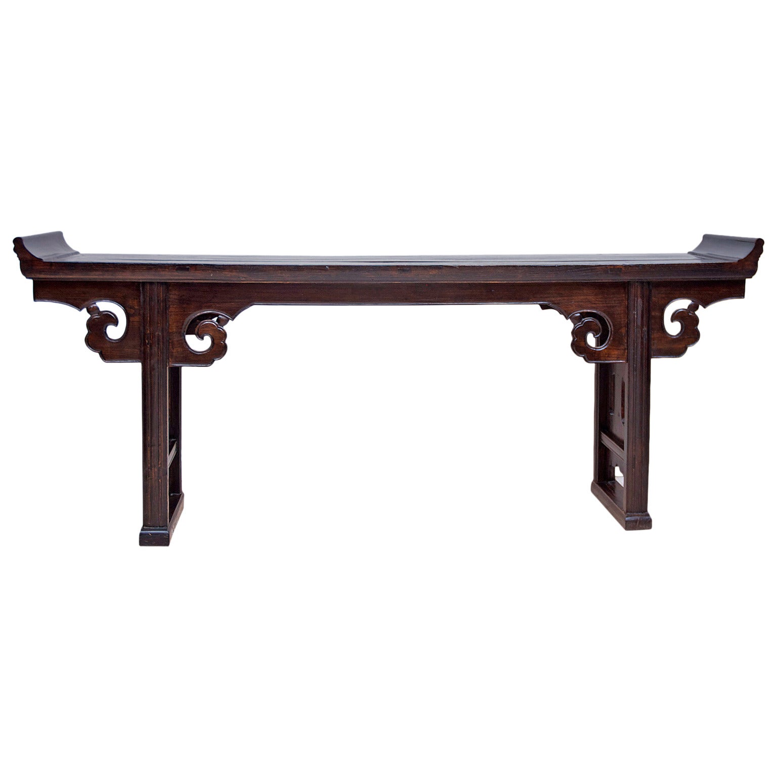 A long elmwood altar or console table with everted flanges or 'qiaotou' (commonly called 