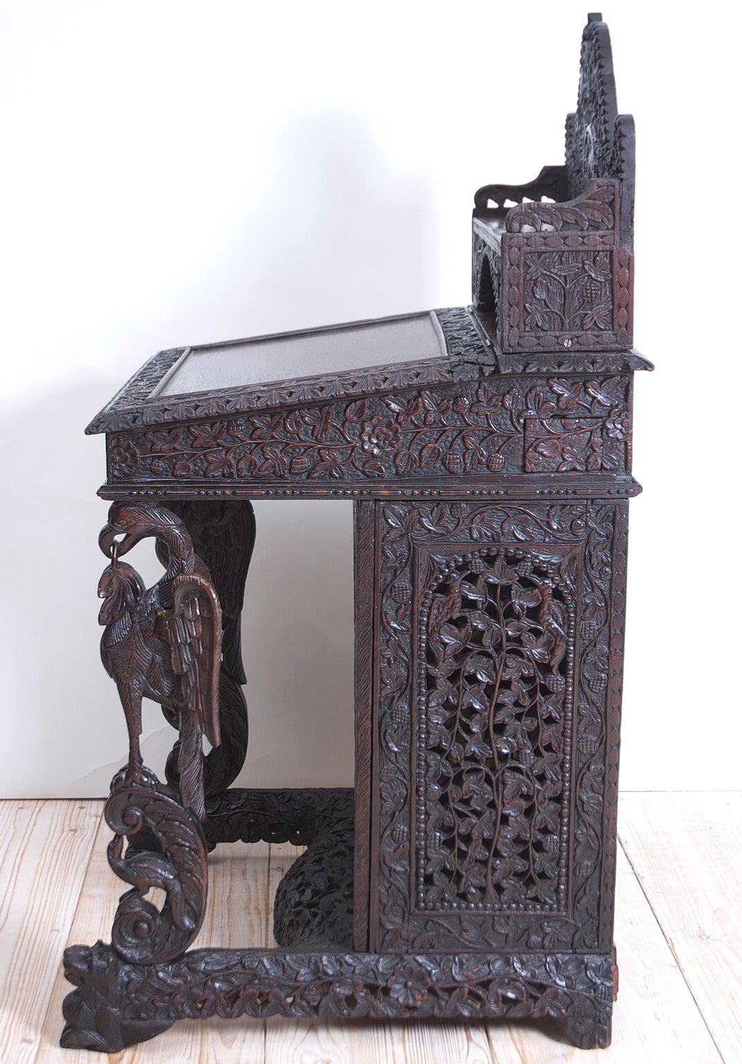 Carved Anglo-Indian Davenport Desk with Griffins In Good Condition In Miami, FL