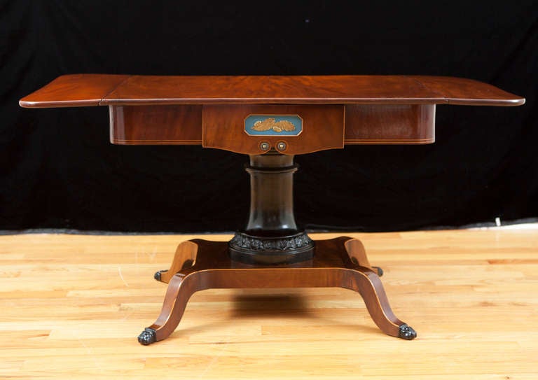 Swedish Empire Writing or Sofa Table in Mahogany with Satinwood Inlays, circa 1815 For Sale