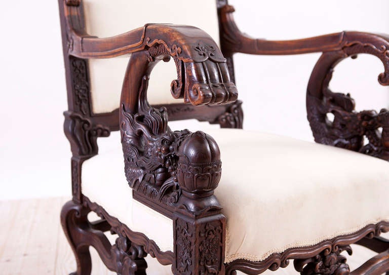 Chinese Dragon Chair in Elaborately Carved Rosewood 2