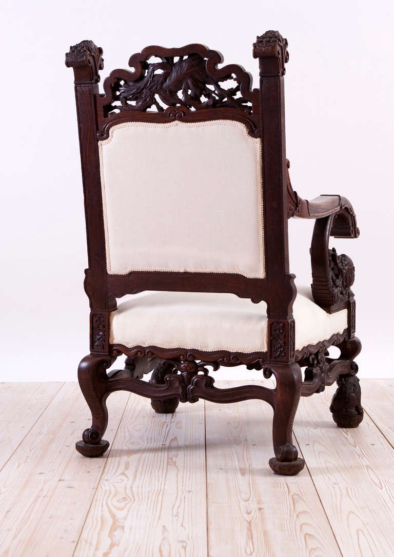 Chinese Dragon Chair in Elaborately Carved Rosewood In Excellent Condition In Miami, FL