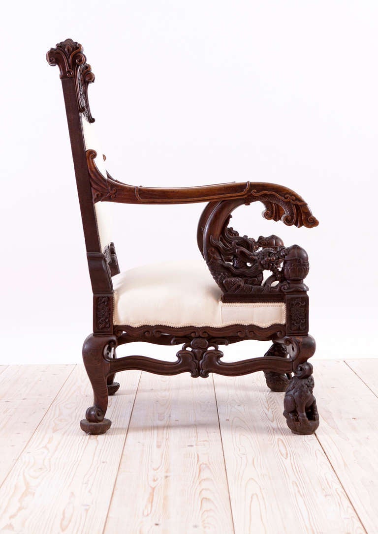 19th Century Chinese Dragon Chair in Elaborately Carved Rosewood