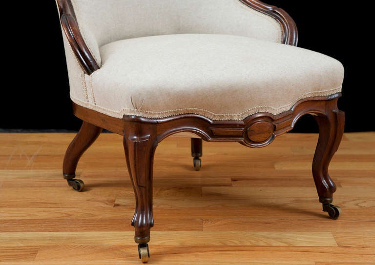 English Victorian Upholstered Slipper Chair in Mahogany, circa 1860 at