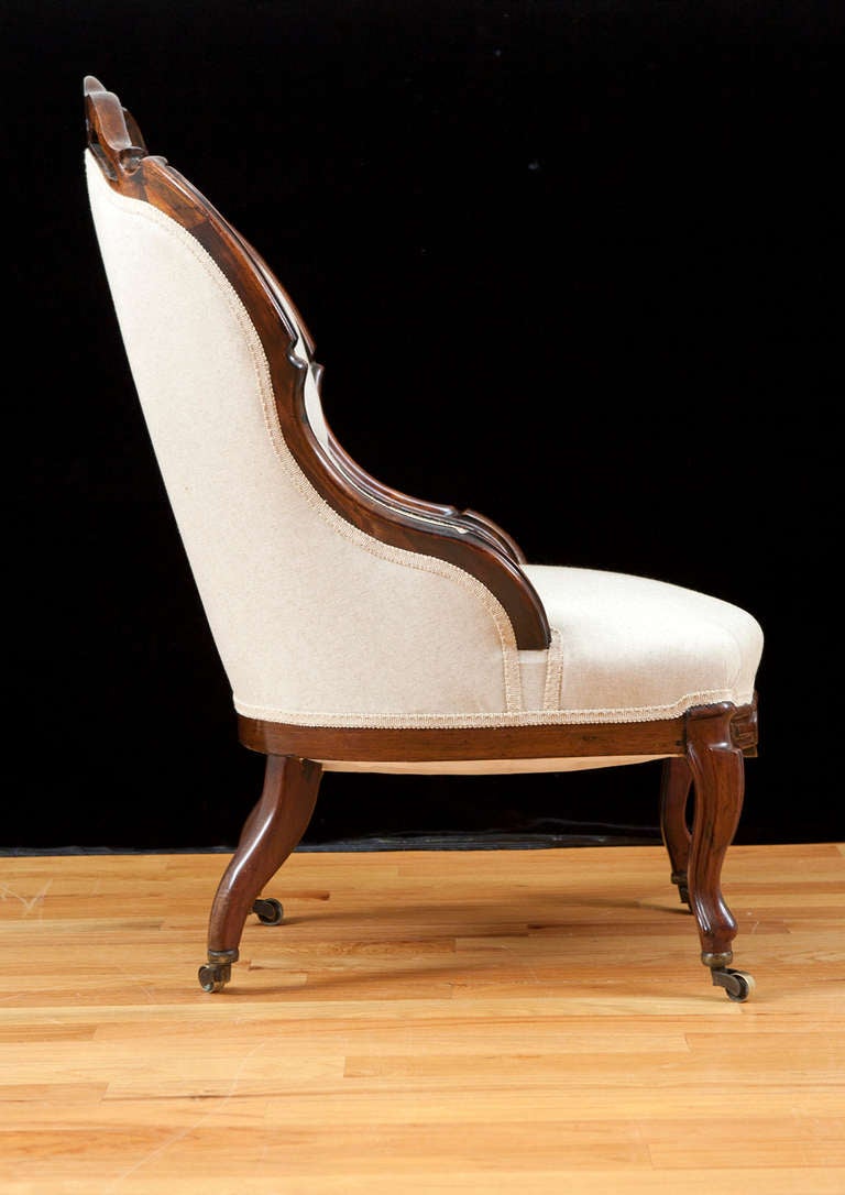 English Victorian Upholstered Slipper Chair in Mahogany, circa 1860 at