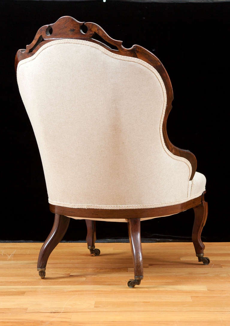English Victorian Upholstered Slipper Chair in Mahogany, circa 1860 at