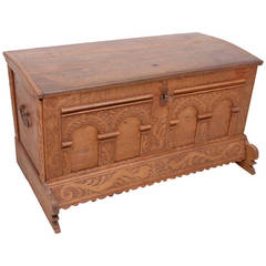 Carved Oak Marriage or Dowry Chest, Dated 1735