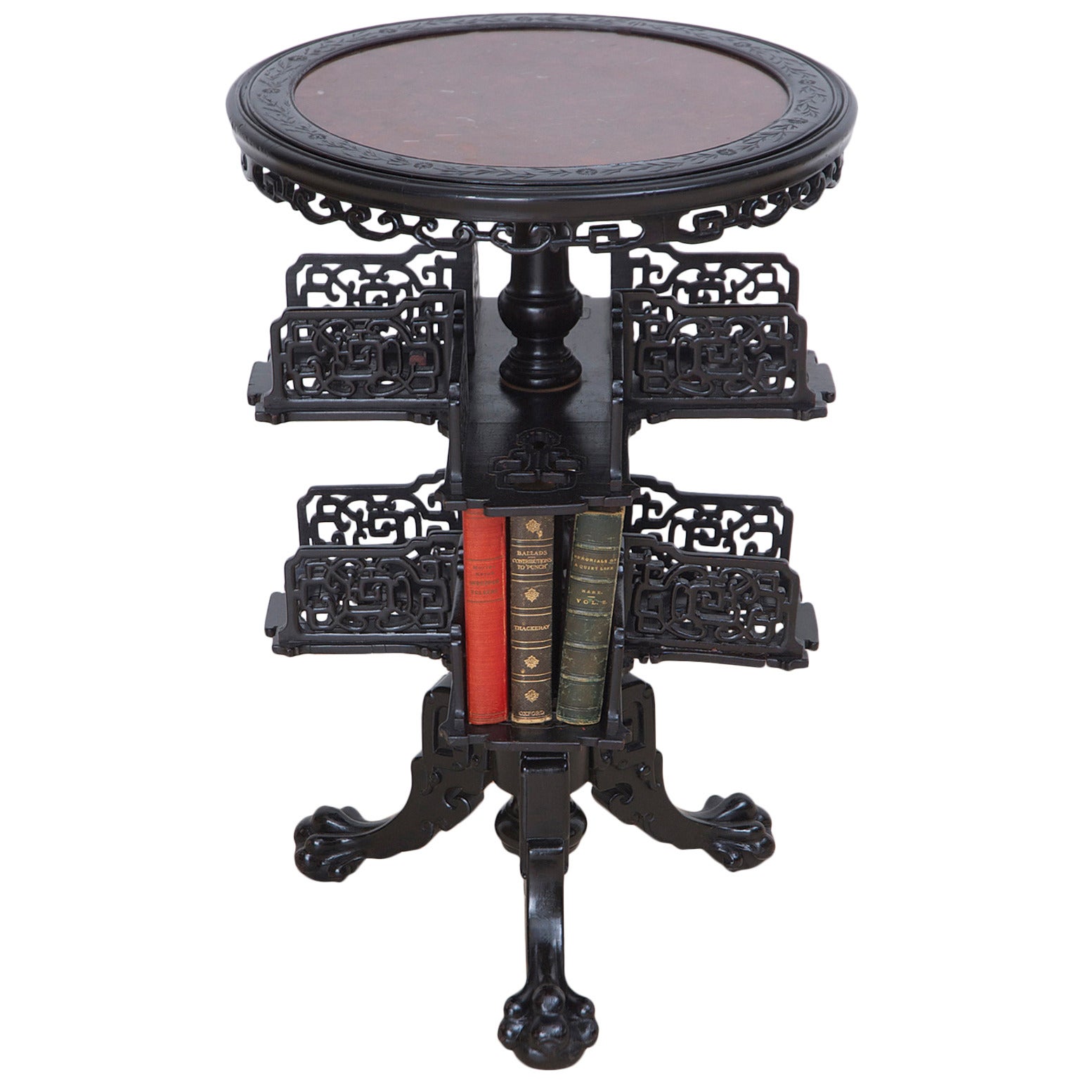 19th Century Chinese Round Export Table with Revolving Bookstand