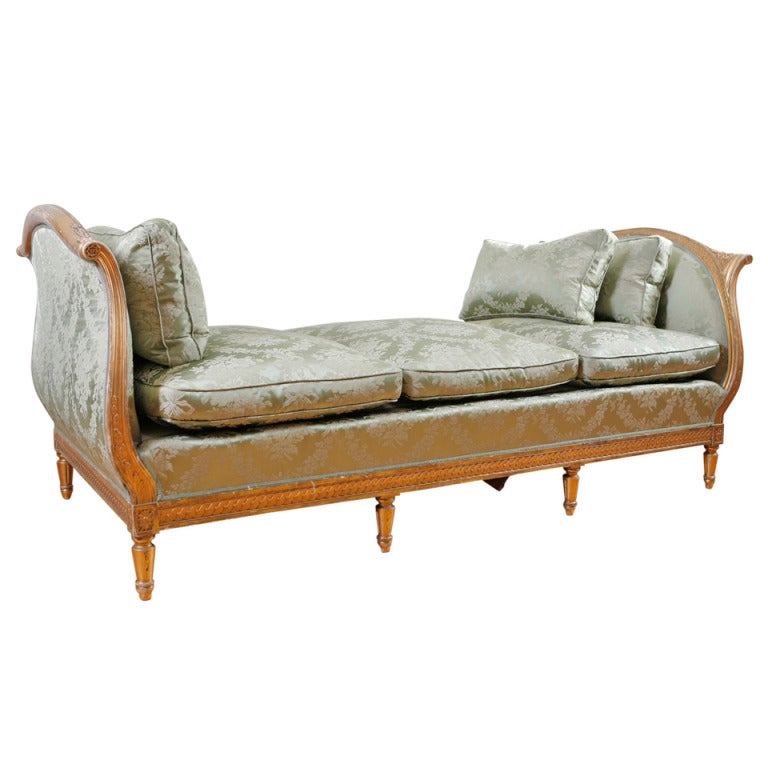 Antique French Louis XVI Style Daybed in Carved and Gilded Wood, c