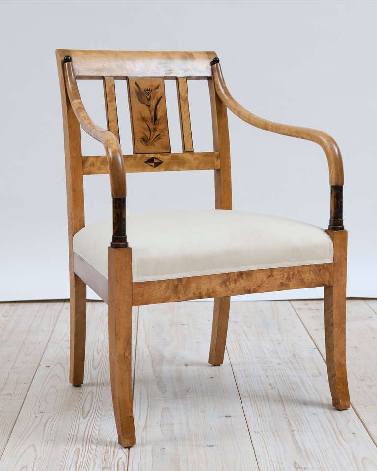 Pair of Swedish Biedermeier Style Armchairs in Birch , c. 1925