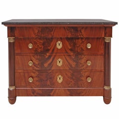 French Empire Chest of Drawers in Mahogany with Ormolu and Grey Marble