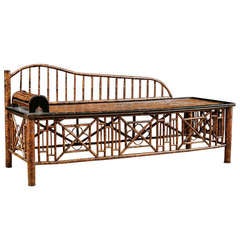 19th Century Chinese Bamboo Opium Bed with Faux Tortoise Finish