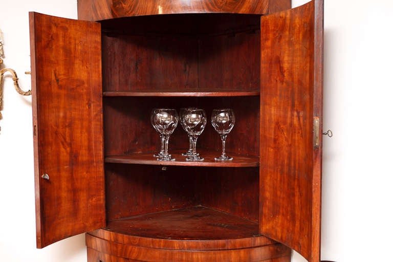 Bow Front Danish Empire Corner Cabinet or Cupboard in Mahogany, circa 1810 2