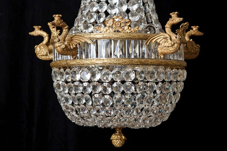 French Empire Revival Crystal & Ormolu Tent Form Chandelier, c. 1900 In Excellent Condition In Miami, FL