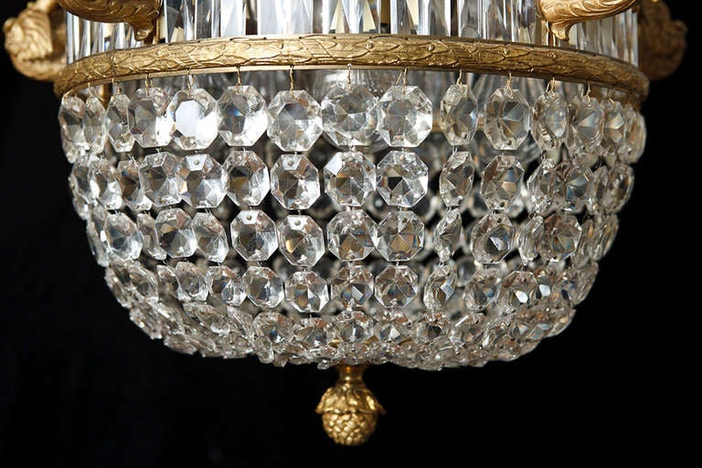 Bronze French Empire Revival Crystal & Ormolu Tent Form Chandelier, c. 1900