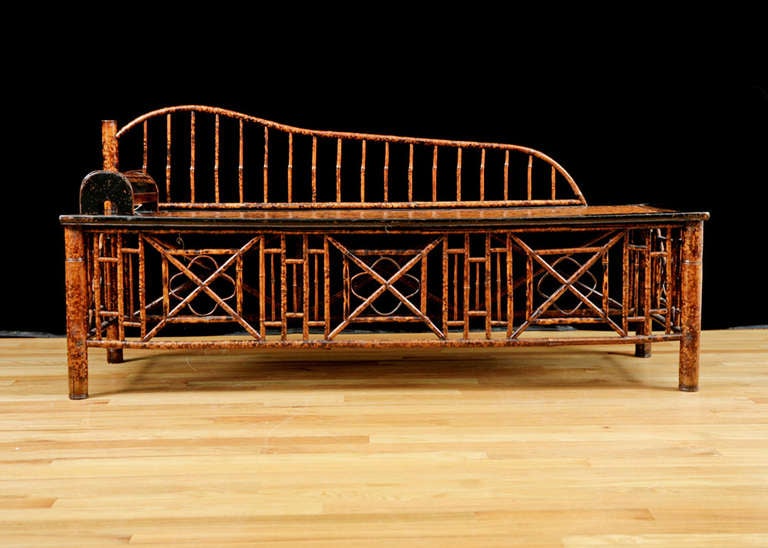 19th Century Chinese Bamboo Opium Bed with Faux Tortoise Finish 3