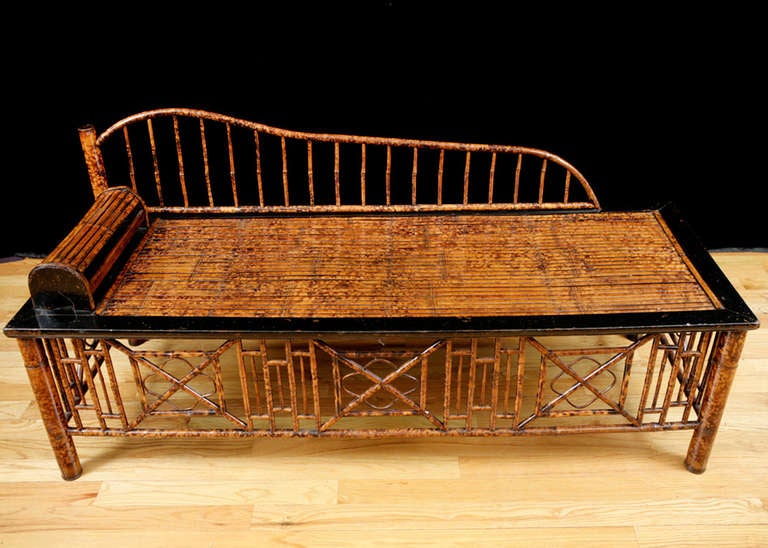 19th Century Chinese Bamboo Opium Bed with Faux Tortoise Finish 4