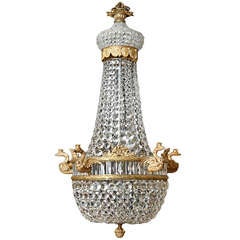 French Empire Revival Crystal & Ormolu Tent Form Chandelier, c. 1900