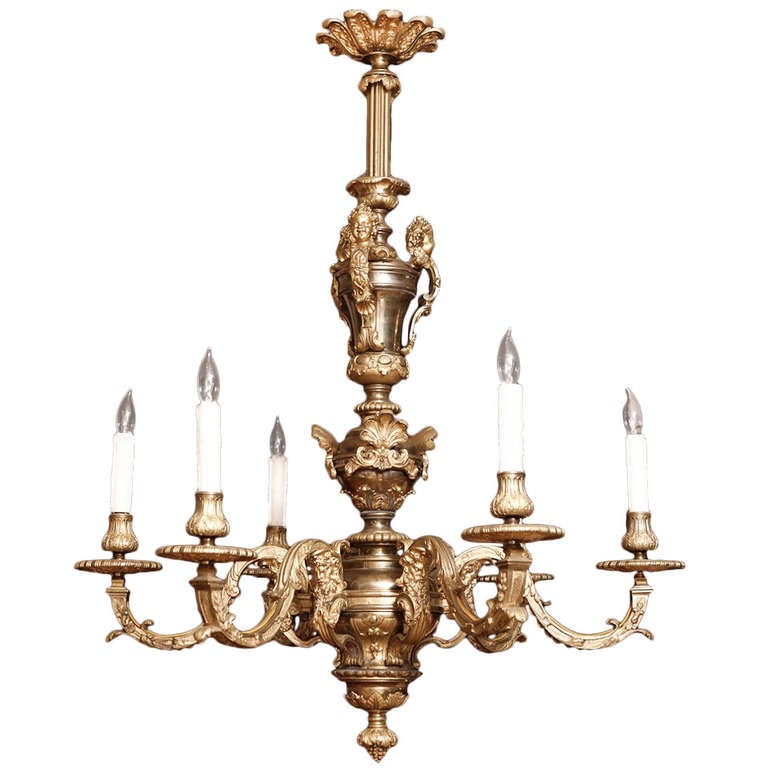 French Louis XV Style Chandelier in Bronze Doré with Six Lights at 1stDibs