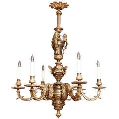 French Louis XV Style Chandelier in Bronze Doré with Six Lights