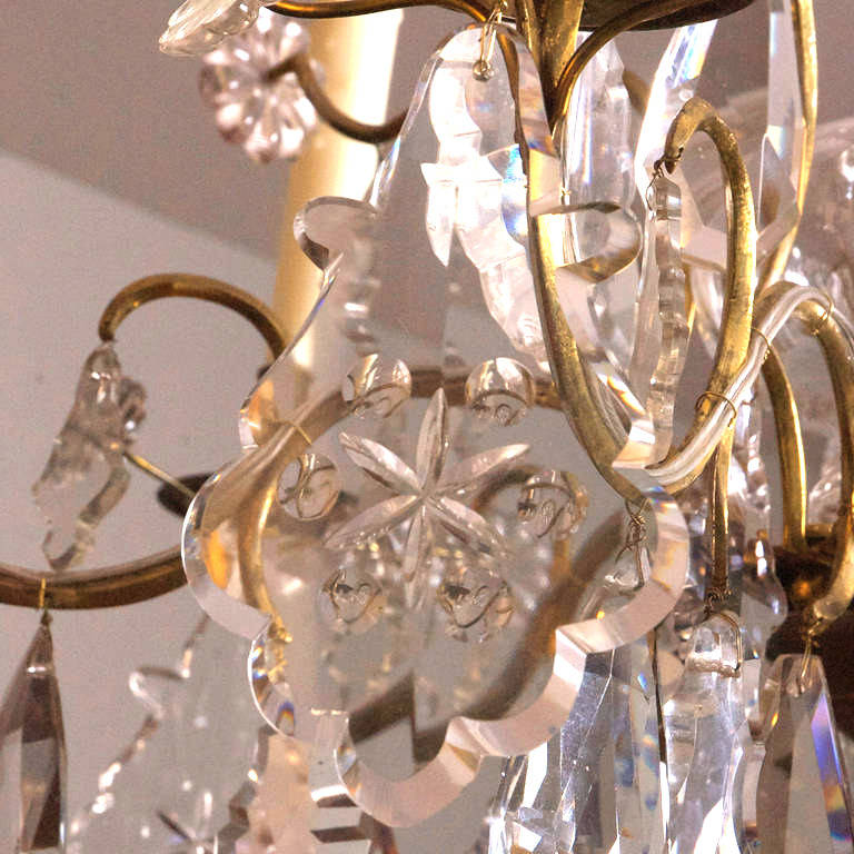 Blown Glass Swedish Rococo Style Crystal Chandelier with Six Lights