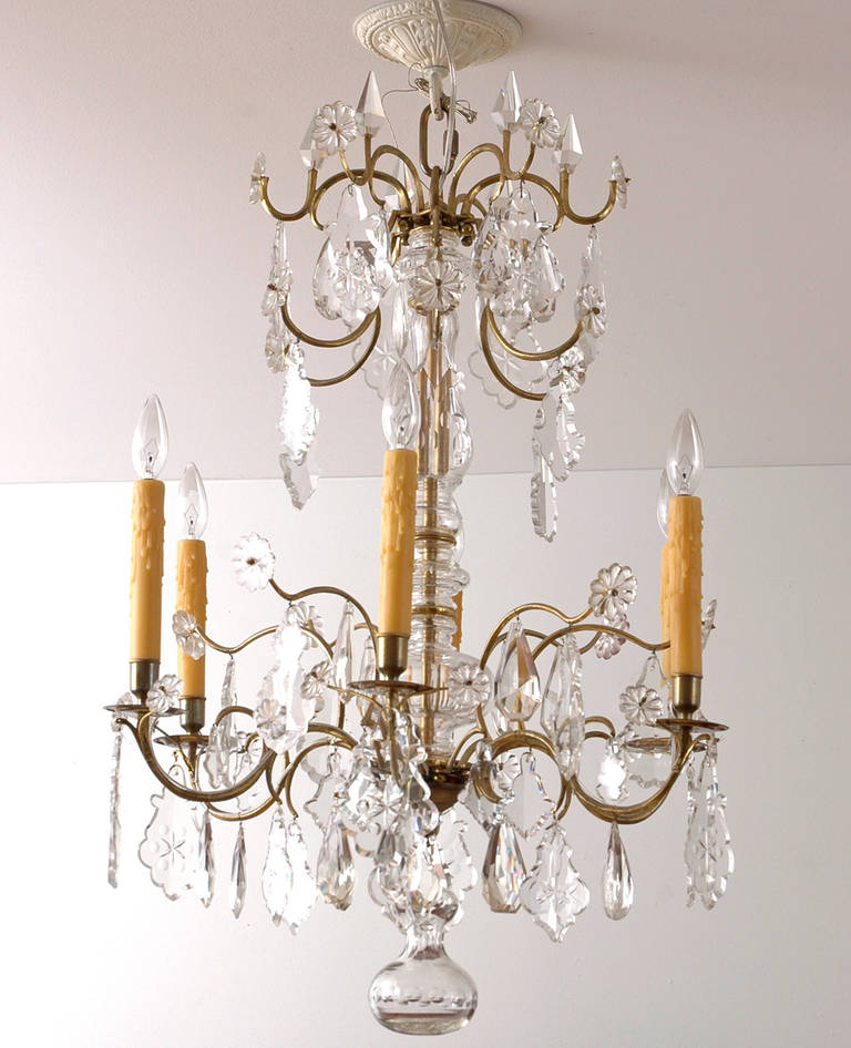 Swedish Rococo Style Crystal Chandelier with Six Lights 1
