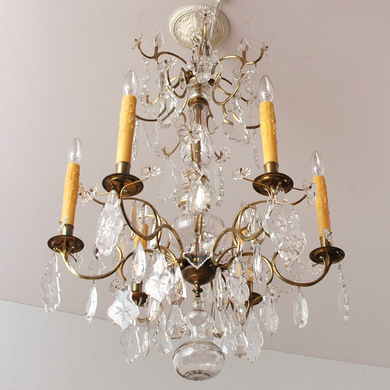 19th Century Swedish Rococo Style Crystal Chandelier with Six Lights