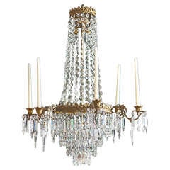 Swedish 6 light Chandelier with Crystal Prisms, c.1880