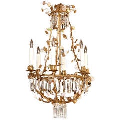 French Louis XV Style Foliate Chandelier with Porcelain Flowers, circa 1880