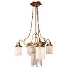 French Art Nouveau Bronze Dore Chandelier, c. 1915