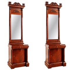 Pair of Biedermeier Consoles with Cabinet in Mahogany with Original Mirrors