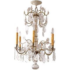 Antique Swedish Rococo Style Crystal Chandelier with Six Lights