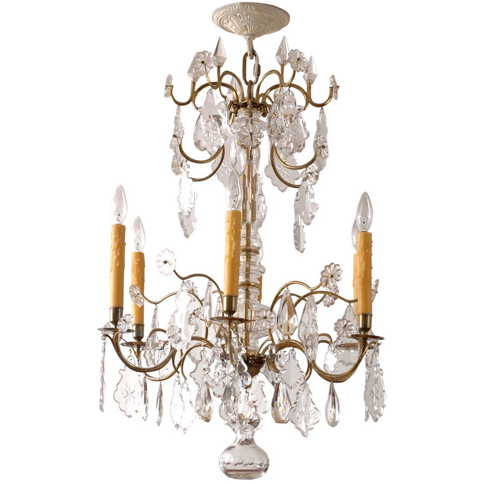 Swedish Rococo Style Crystal Chandelier with Six Lights