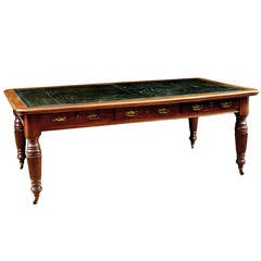 English George III Style Partner's Desk with Tooled Leather Top, circa 1850