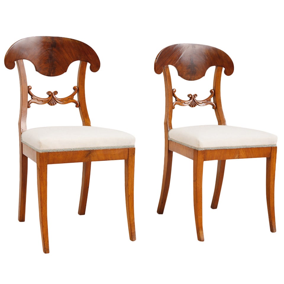 Pair of Biedermeier or Karl Johann Mahogany Side Chairs, Sweden, circa 1840