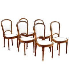 Set of Six Louis XVI Style French Dining Chairs in Walnut, c. 1870