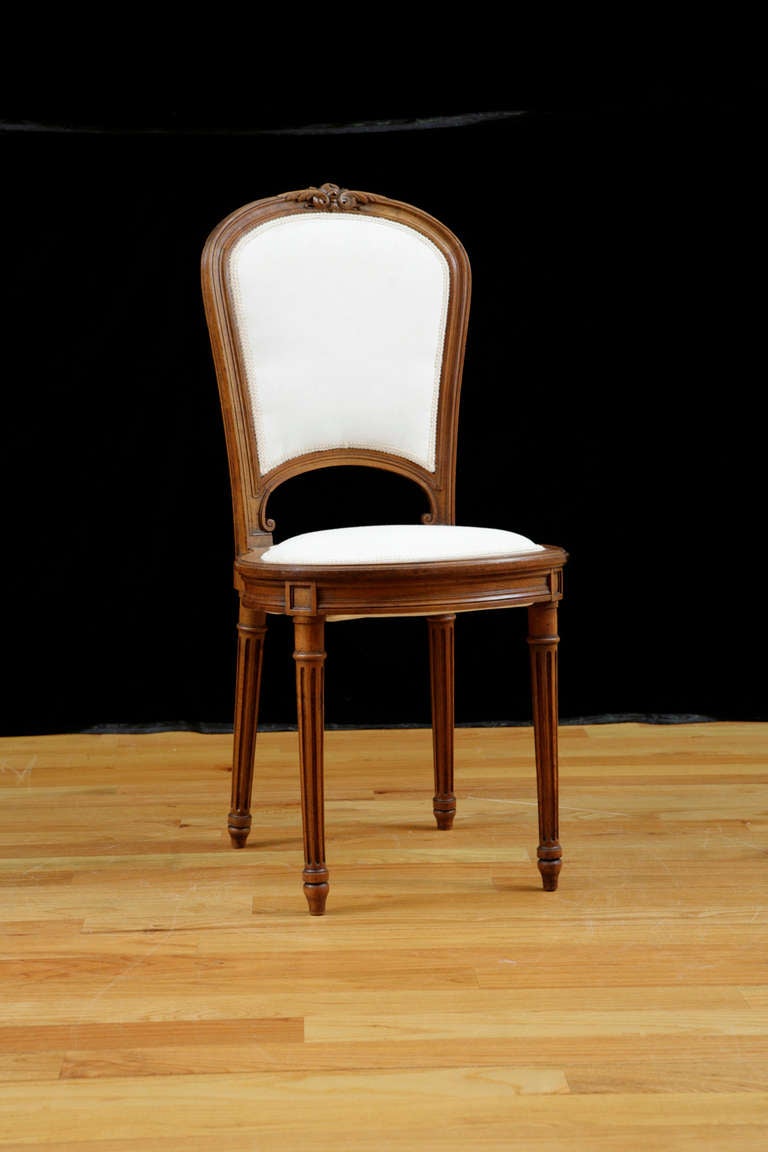 Belle Époque Set of Six Louis XVI Style French Dining Chairs in Walnut, c. 1870