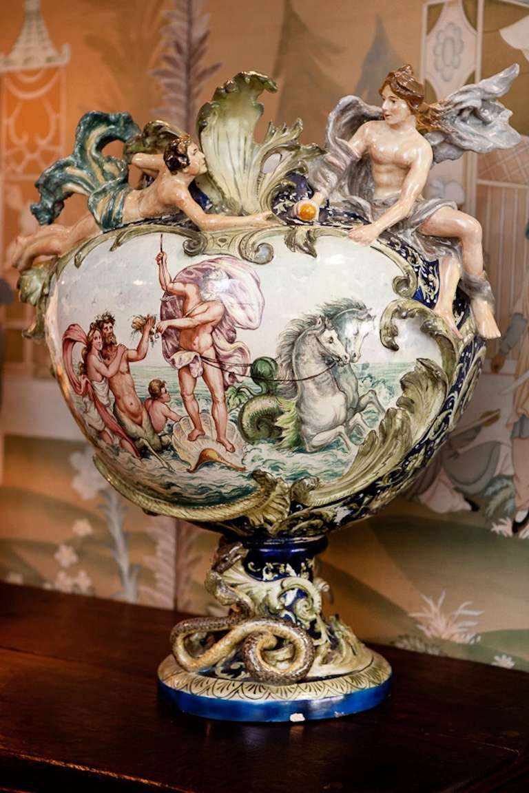 Monumental Urbino Istoriato Style Majolica vase depicting 