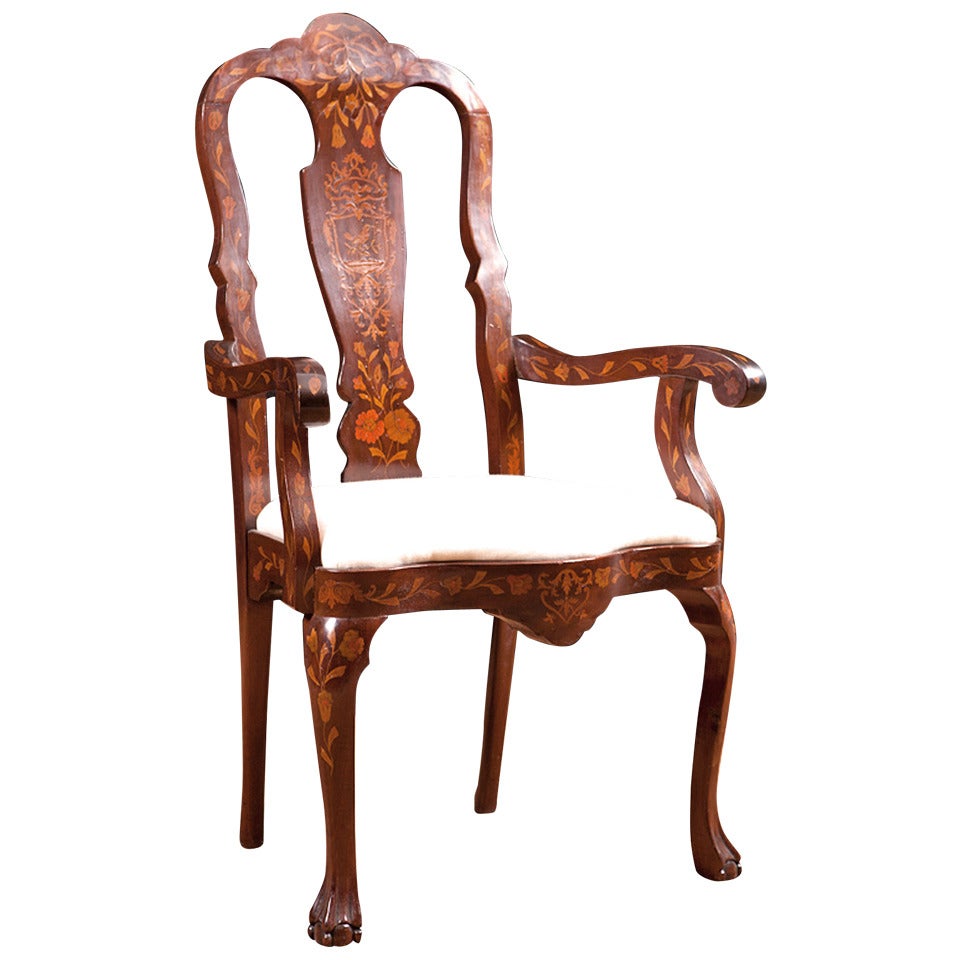 Marquetry Armchair with Satinwood Inlays, New York, circa 1890 For Sale