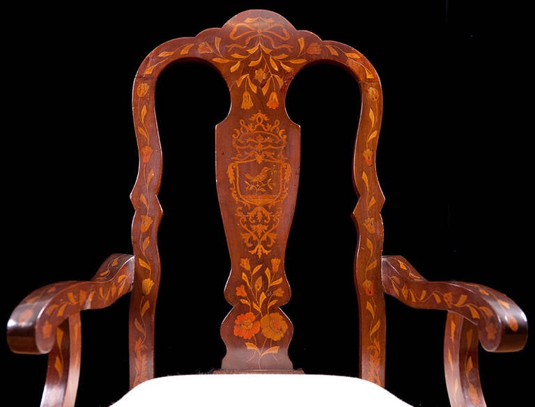 Rococo Revival Marquetry Armchair with Satinwood Inlays, New York, circa 1890 For Sale