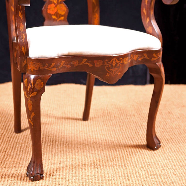 American Marquetry Armchair with Satinwood Inlays, New York, circa 1890 For Sale