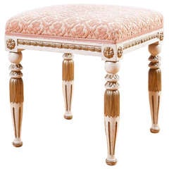 Gustavian Revival Stool in Carved and Polychrome Wood, Sweden, c. 1840