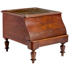 English Victorian Library Stool with Leather Top, c. 1850