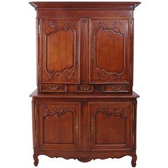 18th Century Louis XV Buffet a Deux Corps in Carved Oak from Normandy 1