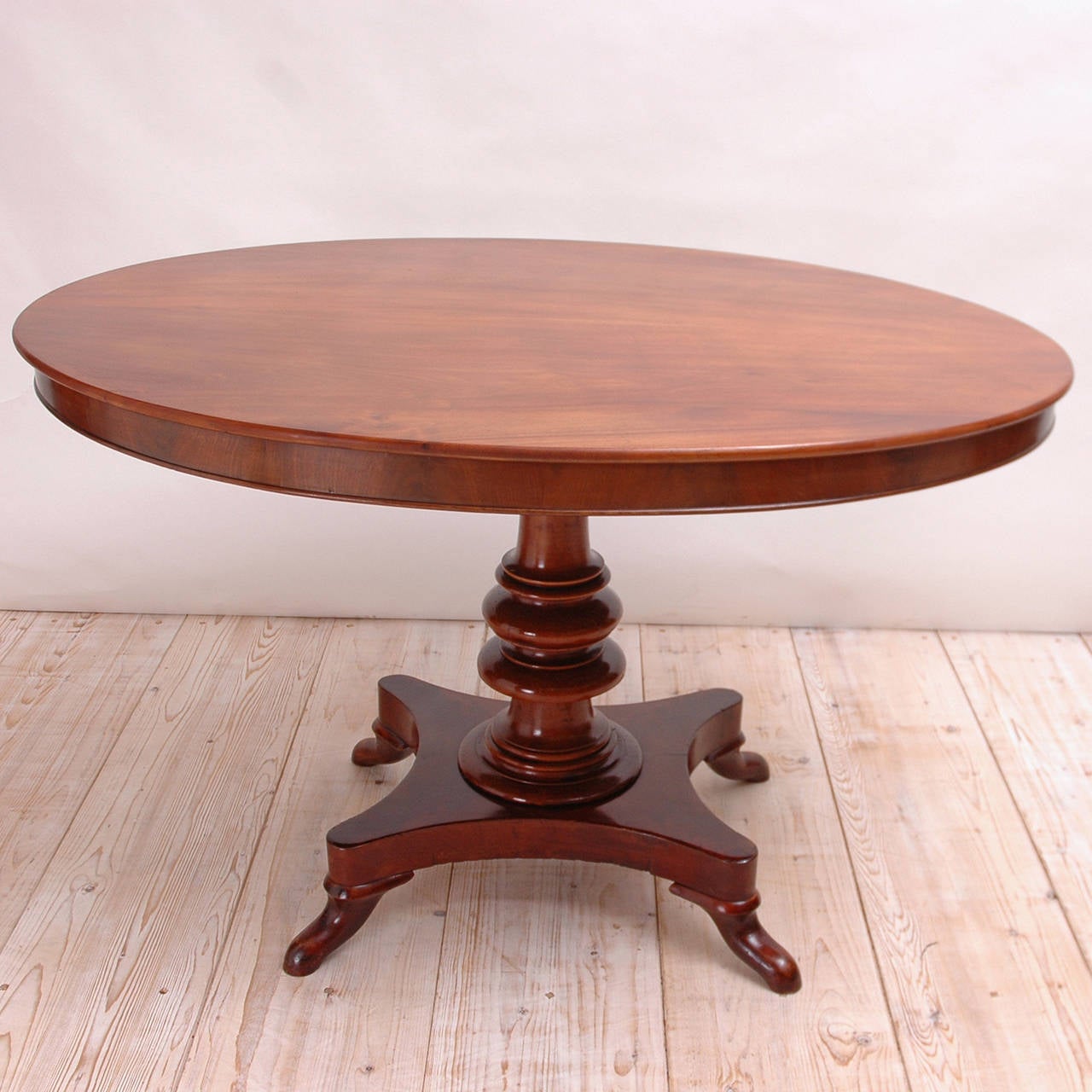 Louis Philippe Oval Center Table in Mahogany with Turned Pedestal, Denmark, c 1840