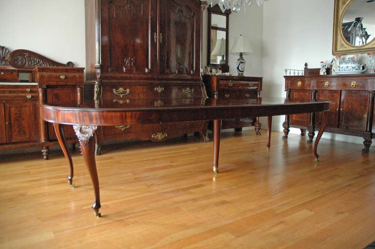 Polished 10' Danish Extension Dining Table in Mahogany with Three Skirted Leaves, c. 1850