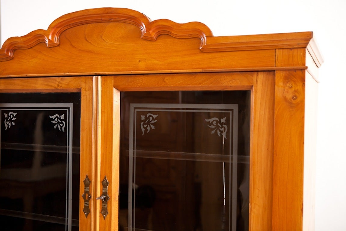 Etched Antique German Biedermeier Vitrine/ Cupboard in Polished Ash, Circa 1835