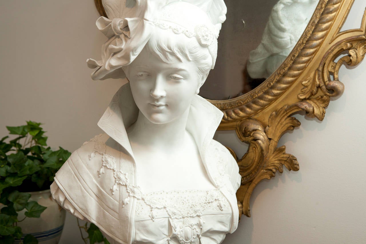 Napoleon III Bust of a Young Woman with Plumed Hat by Paul Duboy